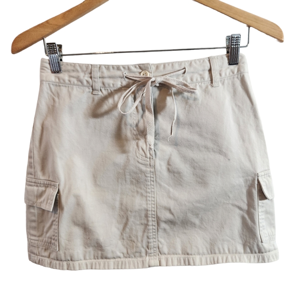 Express Bleus Khaki Drawstring Waist Mini Skirt Cotton Minimalist